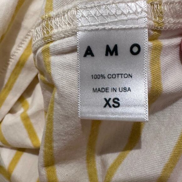 AMO Classic Boxy Cropped Striped Babe Tee Yellow White, size XS - Picture 5 of 9